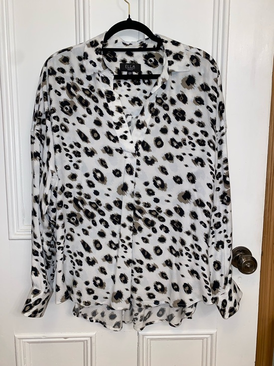 Ella Tops - Ella White Leopard Print Long Sleeve Pullover Blouse